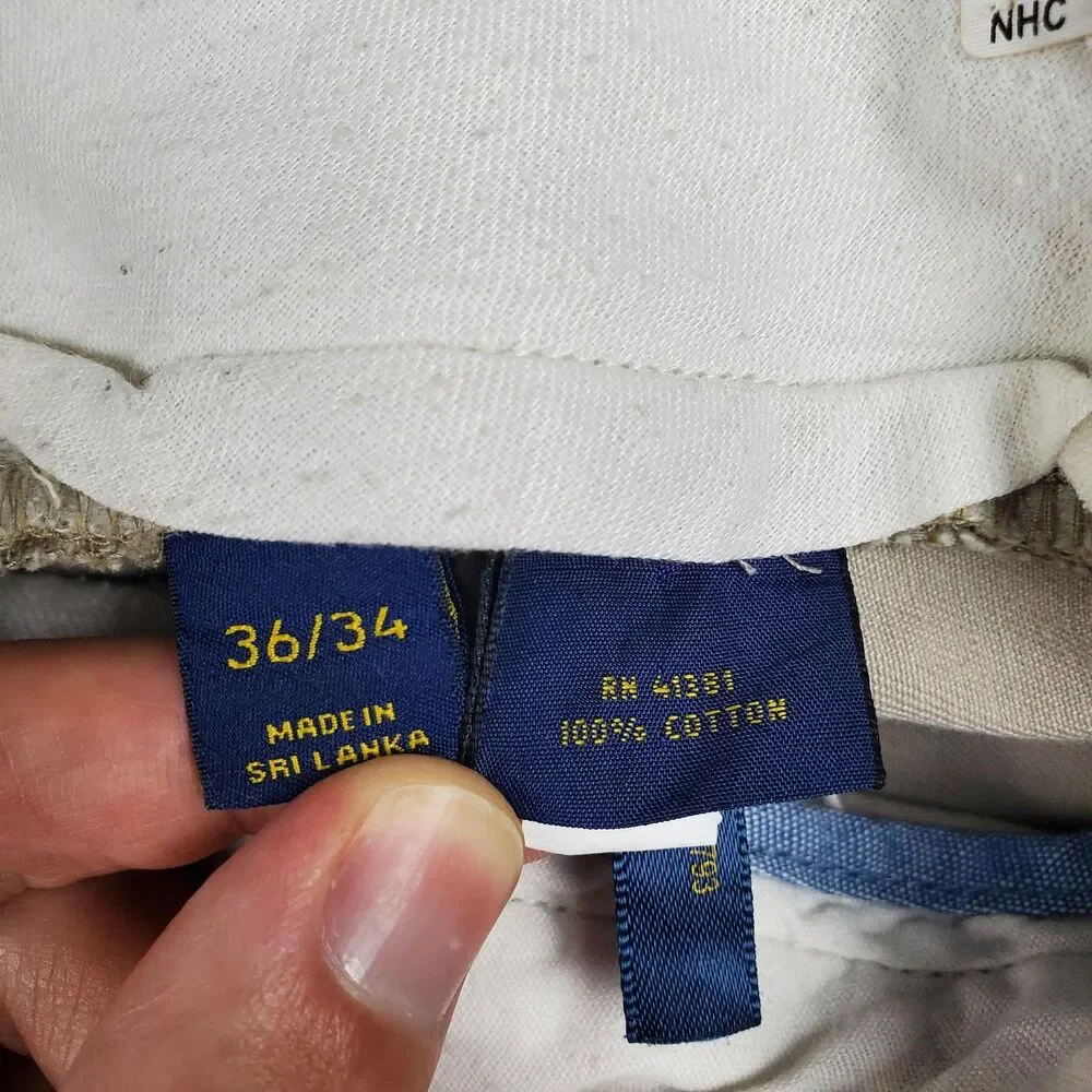 Polo Ralph Lauren Pants Mens 34x32 Beige Classic Fit 100% Cotton Chino Casual - Picture 5 of 12